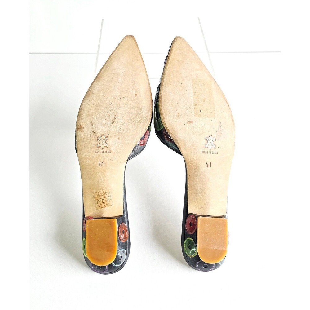 PALOMA BARCELO Leather Pointed Toe Mules Multicolor Circle Accents Sz 41 10.5 - Picture 9 of 11